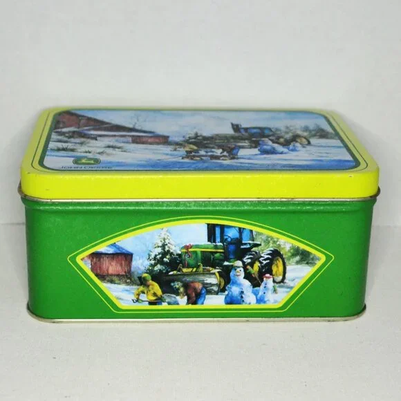 Pair Of John Deere Collector Tins Box Lunch Pail Winter Scenes Farmhouse Decor - Picture 3 of 9